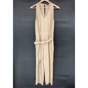 Drew Women's Sleeveless Striped Linen Blend Jumpsuit S Tan Belted Bohemian Artsy